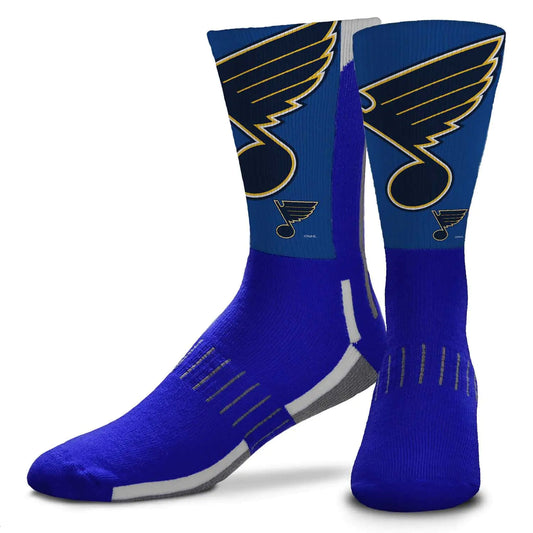 For Bare Feet Adult NHL Zoom Curve Team Crew Socks - Poly Spandex Blend - Supportive formed heel - Enhance Performance and Style (St. Louis Blues - Royal Medium)