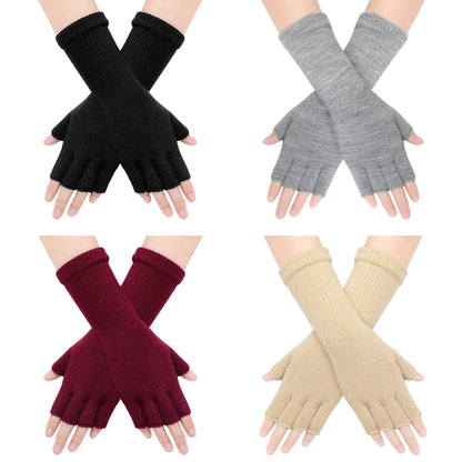 Premillow Fingerless Gloves for Women Winter Gloves Women Half Finger Gloves with Lengthen Wrist Knit Mittens Warm Stretchy Touchscreen Gloves for Women and Men