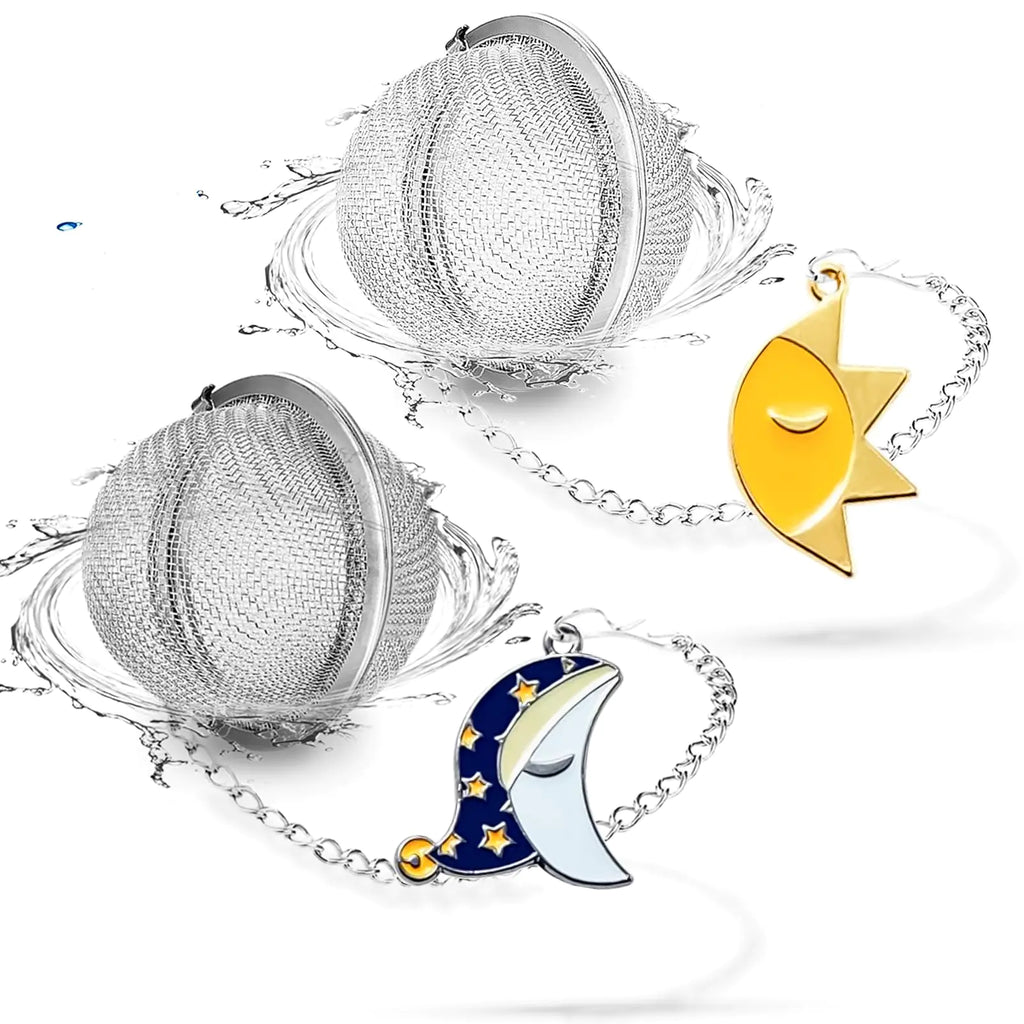 2pcs Loose Leaf Tea Steeper with Freddys Sun and Moon Couple Costume Pendant - NSTaygate Tea Infuser Tea Strainer 304 Stainless Steel Tea Ball