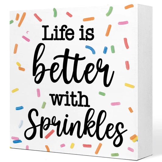 Life with Sprinkles Inspirational Wooden Plaque Sign Desk DecorRustic Summer Wood Block Sign Desk Decorations for Home Living Room Office Garden Shelf Table Decor