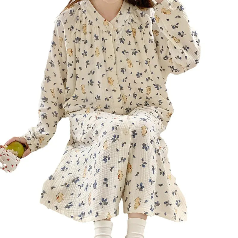 Cotton Gauze Maternity Nightwear for Nursing and Home