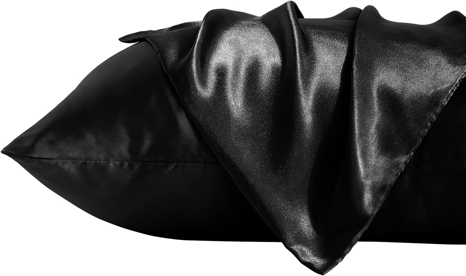 2 Pack Queen Silk Satin Pillowcases for Hair and Skin, Silky Soft and Luxurious Bedding Pillow Cases with Envelope Closure, 20X30 Inches, Black