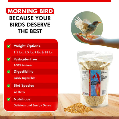 Golden German Millet – Bird Seed & Parakeet Food with Protein, Vitamin B & Fiber – Easy-To-Digest Millet Seed, Natural Food & Daily Nutrition Supplement for All Type of Bird 1.5 Lbs
