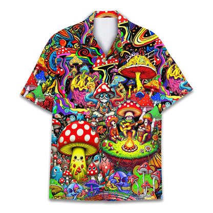 HIHI GLOBAL Hippie Mushroom Shirts for Men Women Colorful Mushroom Button Down Shirt Hippie Shirt for Men Casual Shirt