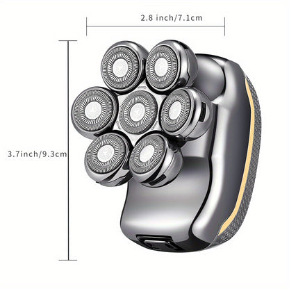 Men'S Electric Head Shaver Razor - Rechargeable Cordless Hair Shaving Razors for Bald Man 6in 1 Wet Dry Beard Trimmer Body Hair Cutting Clipper Grooming Kit 7 Rotary Heads (Gray), USB Charging, Lithium Battery, 6-in-1 Multi-F
