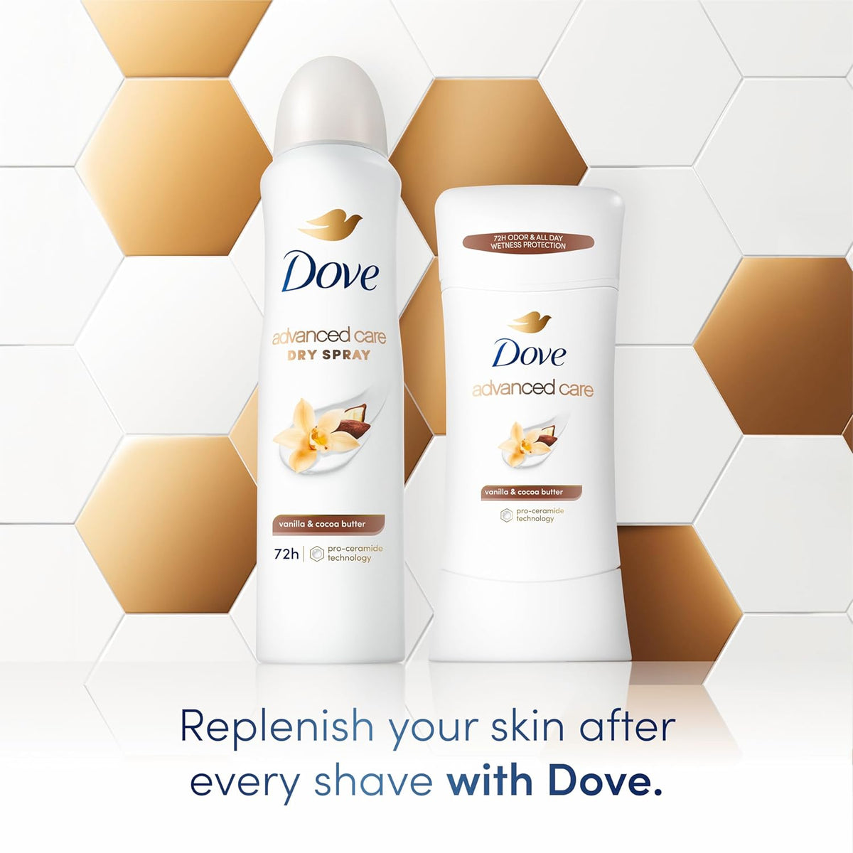 Advanced Care Antiperspirant Deodorant Stick Vanilla & Cocoa Butter 3 Count Antiperspirant Deodorant with Pro-Ceramide Technology 72-Hour Odor Control and All-Day Sweat Protection 2.6 Oz