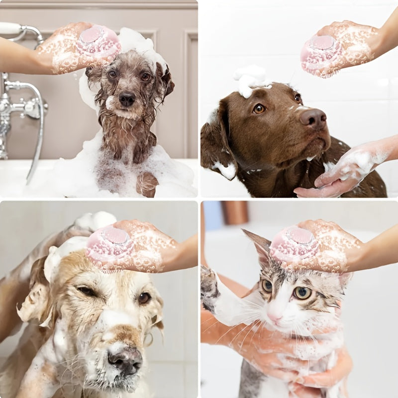 Soft Dog Shampoo Massager Bath Brush with Detachable Head & Soft Bristles - Gentle Pet Grooming Shower Brush for Sensitive Light Beige, Easy-Clean Design, Multi-Color Options (Pink, Blue, Yellow, Green, Turquoise) - Bath Time