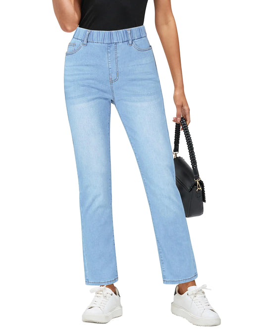 GRAPENT Jeans for Women Pull On Pants for Women Denim Jeans for Women Woman Pants Loose Fit Jeans Ankle Length Spring Summer Fall Winter Jeans for Women Color Gentle Sea Blue Small Size 4 Size 6