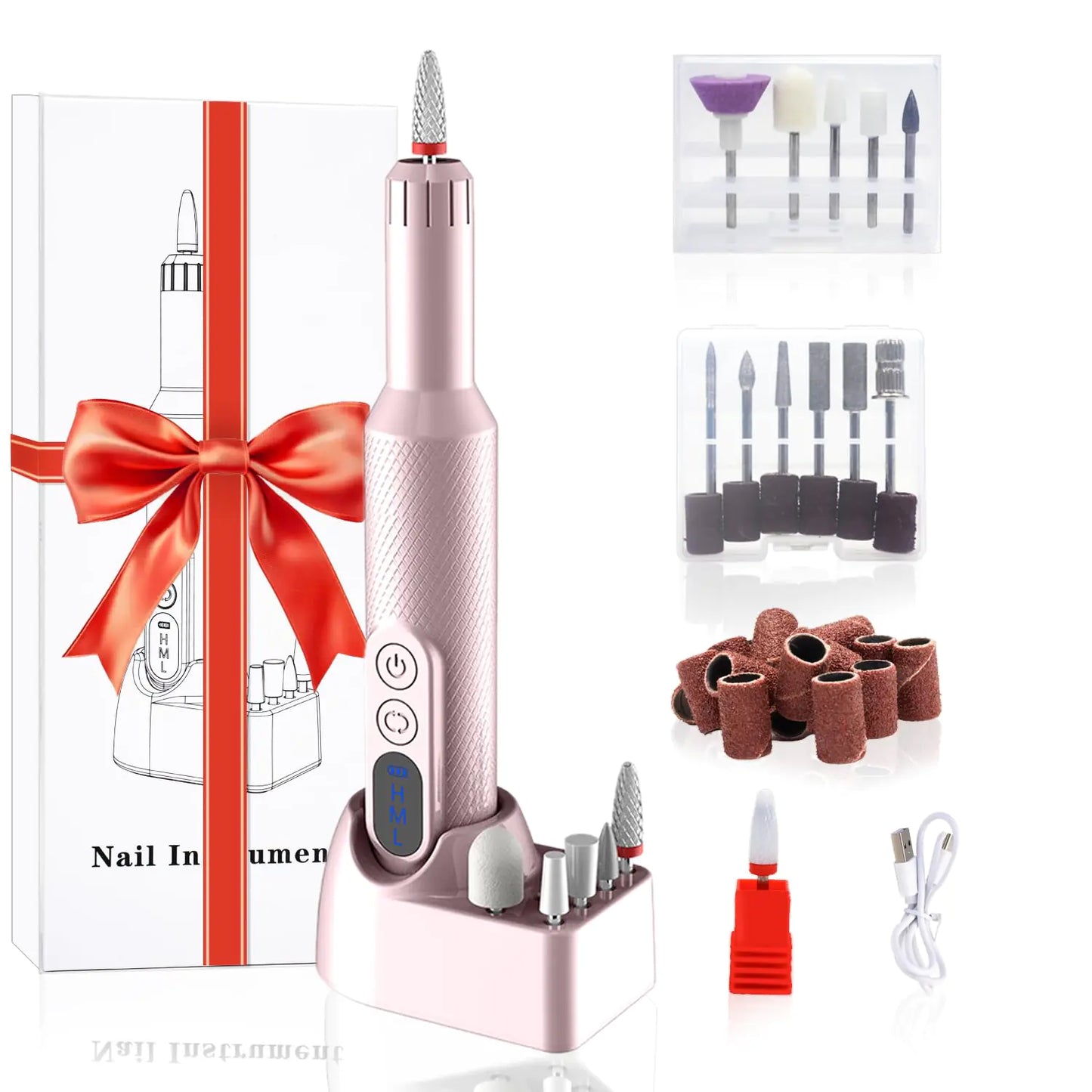 SUILU Electric Nail Drill File ProfessionalPortable Nail Drill Machine Kit Manicure Pedicure Tools Polishing Set with Nail Drill Bits Sanding Bands (Pink)