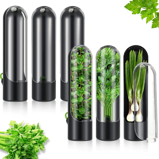 Mifoci 6 Pack Herb Saver Pod Herb Saver for Refrigerator Herb Keeper Cilantro Container Herb Storage Containers Herb Holder for Fridge Parsley Asparagus Cilantro Keeps Fresh for 2-3 Weeks