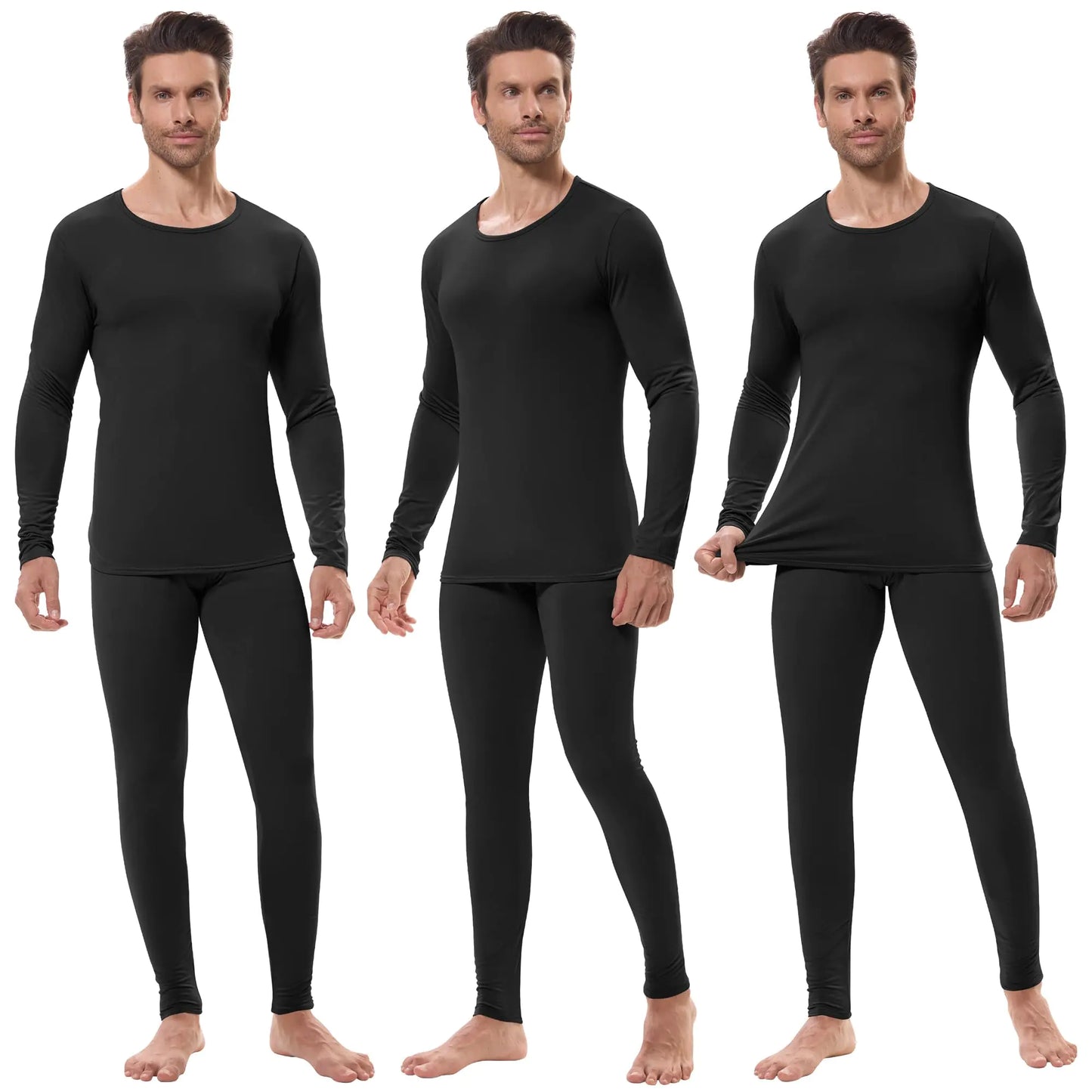 URATOT 3 Sets Mens Thermal Underwear Set Fleece Lined Long Johns Thermal Underwear Base Layer Set for Men Cold Winter Black