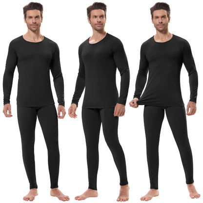 URATOT 3 Sets Mens Thermal Underwear Set Fleece Lined Long Johns Thermal Underwear Base Layer Set for Men Cold Winter Black