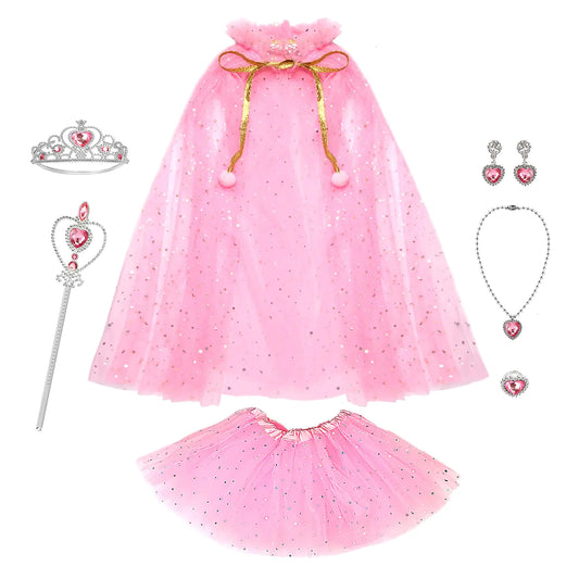 BesJonie Princess Dresses for GirlsPrincess Dress Up Clothes Cape Skirt Toys for 3 4 5 6 Year Old Girl Birthday Gift Ideas (Pink)