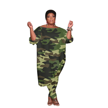 Trendy Plus Size Women's Camouflage Tracksuit Outfit