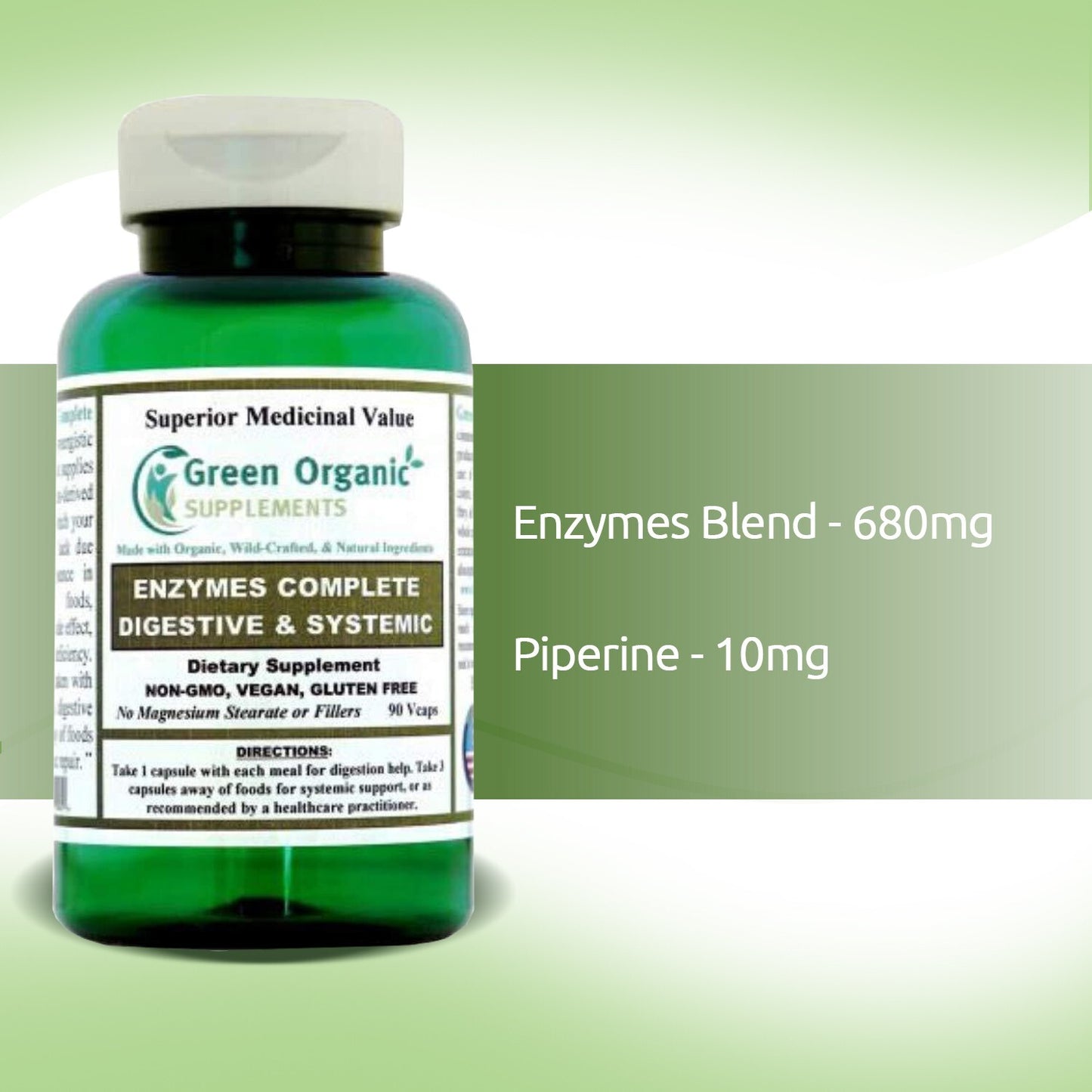 Green Organic Supplements Enzymes Complete, Digestive & Systemic