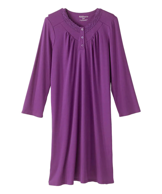 Silverts Adaptive Clothing Women Hospital Gowns for Women Hospital Gown Post Surgery Clothing for Women Sleep Gown Night Gowns for Elderly Women Patient Gown - Eggplant SMA