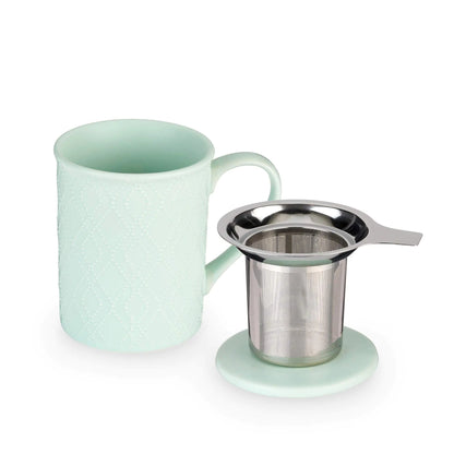 Pinky Up Annette Ceramic Tea Mug and Loose Leaf Tea Infuser Loose Leaf Tea Accessories Tea Tumbler Cup Mint 12 oz
