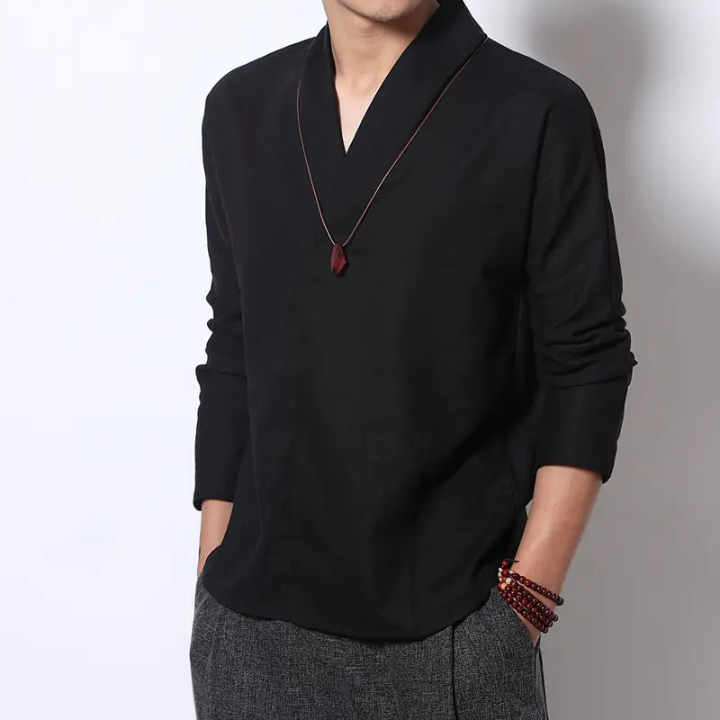 Linen Shirt for Men, Loose Long Sleeve Zen Tee