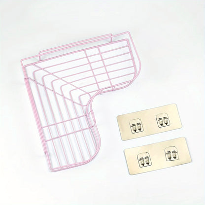 [Cast Iron Shower Shelf] 1pc Cast Iron Corner Shower Shelf - No-Drill Wall Mounted Black Wire Mesh Bathroom Storage Rack for Easy Access & Organization, Perfect for Shampoo, Conditioner, and Soap, Bathroom Storage Solution |