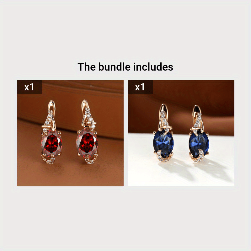 18K Gold Plated Blue Stone Stud Earrings Trendy Women Round Oval Cut White Blue Red Pink Stone Drop Earrings Anniversary Claw Earrings Jewelry