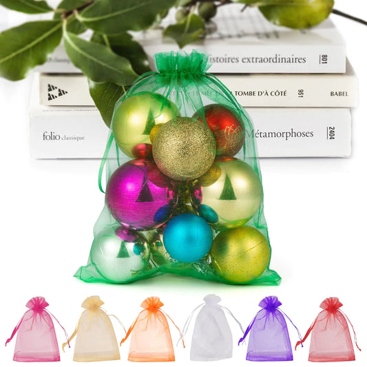 ANZNKU Organza Bags 6x9 Inch Gift Bags 50 Pack Small Candy Bags for Christmas Party Favor Bags Mesh Bags Drawstring(Christmas Green)