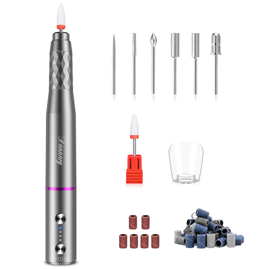 Electric Nail Drill Machine ProfessionalCordless Electric Nail File for Acrylic Gel NailsEfile Manicure and Pedicure Kit for Grinding Polishing Trimming(Gray)