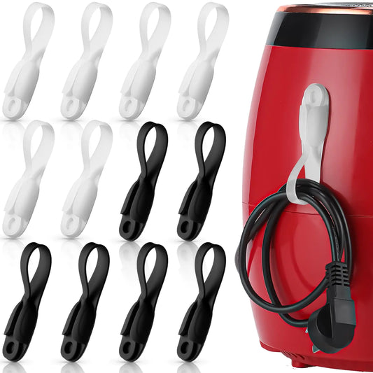 Fiada 12 Pcs Cord Bundlers Cord Organizer for Appliances Self Adhesive Kitchen Sticky Silicone Cord Holder Organizer for Air Fryer Toaster Graduation Decorations Accessories (BlackClear)