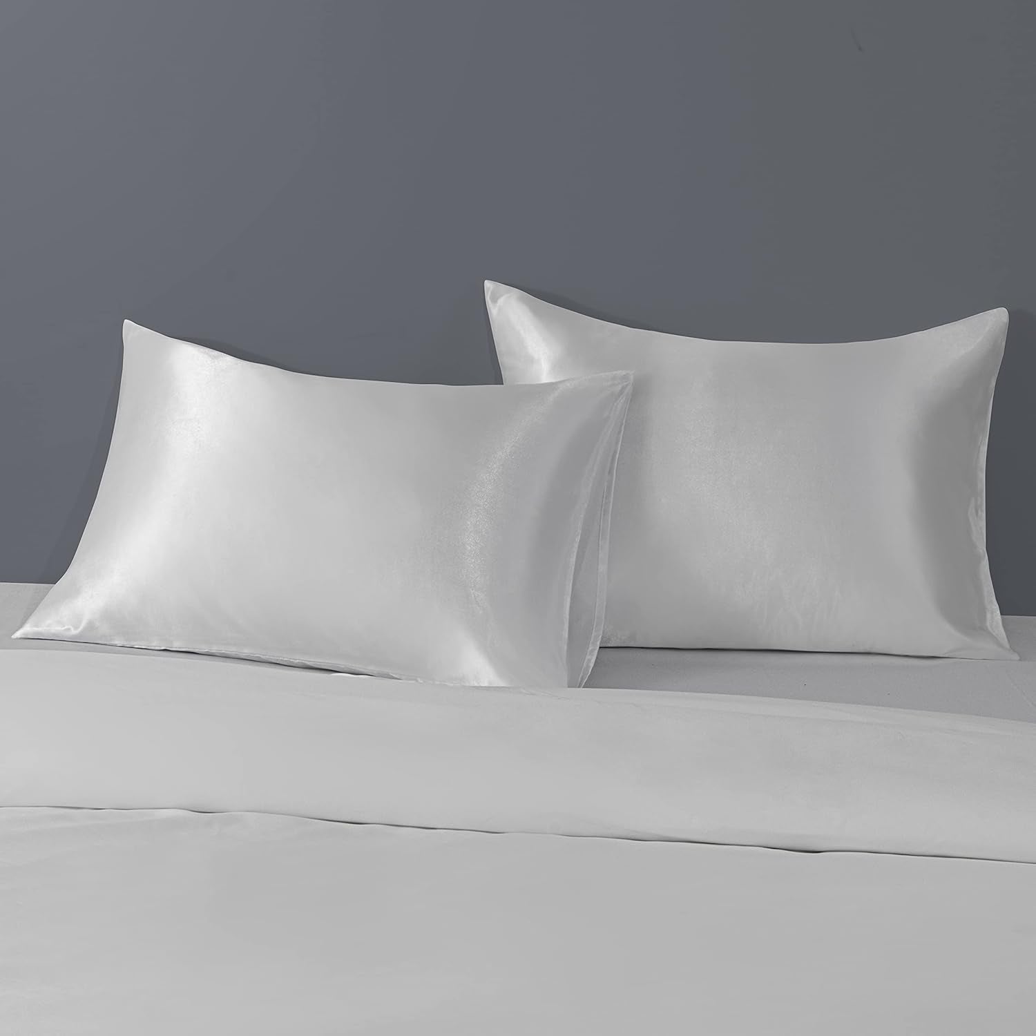 2 Pack Queen Silk Satin Pillowcases for Hair and Skin, Silky Soft and Luxurious Bedding Pillow Cases with Envelope Closure, 20X30 Inches, Silver Grey