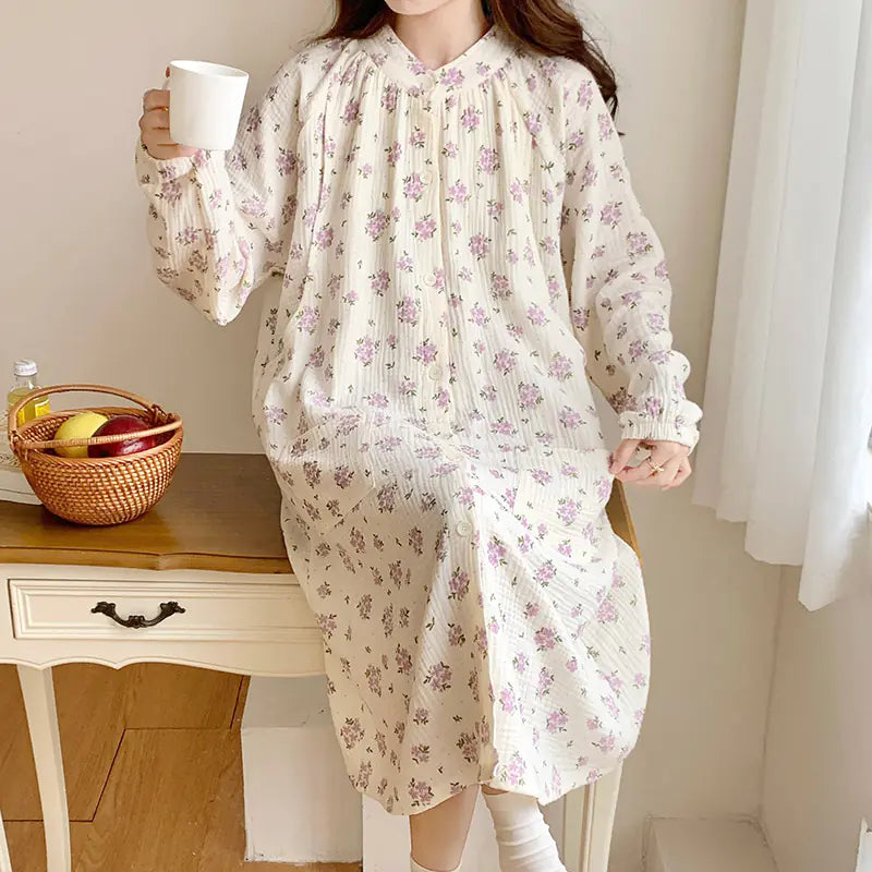 Cotton Gauze Maternity Nightwear for Nursing and Home