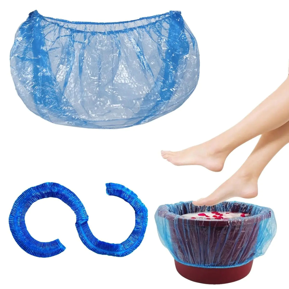 TP Plastic 100PCS Disposable Pedicure Spa Liners - Blue Plastic Foot Tub Bags for Pedicure Spa Salon Home Use - Single Use Foot Bath Basin Liners for Hygiene - Fits All Foot Spas