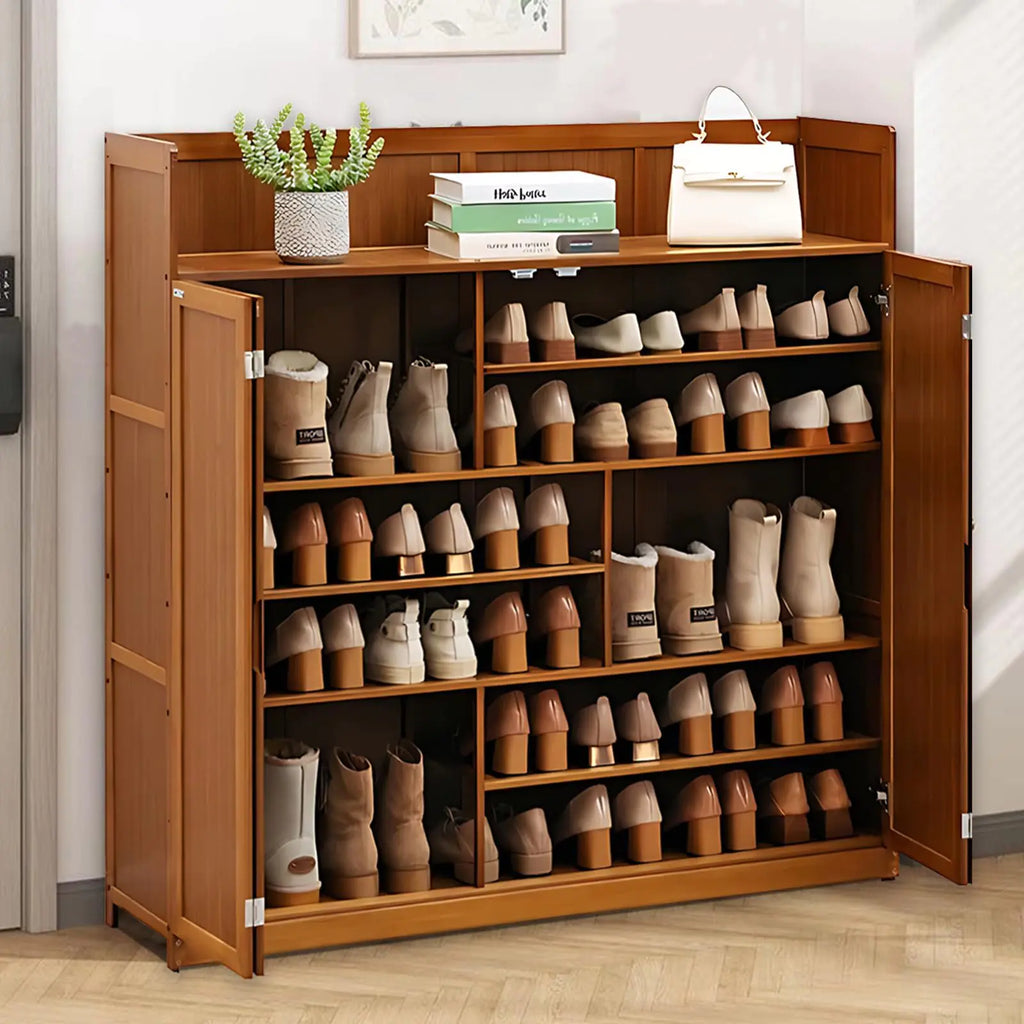 7-Tier Bamboo Shoe Cabinet with Doors 24 Pairs Freestanding Shoe Rack for Closet Shoe Storage Cabinet for Entryway Shoes Rack Organizer for Hallway Bedroom Living Room