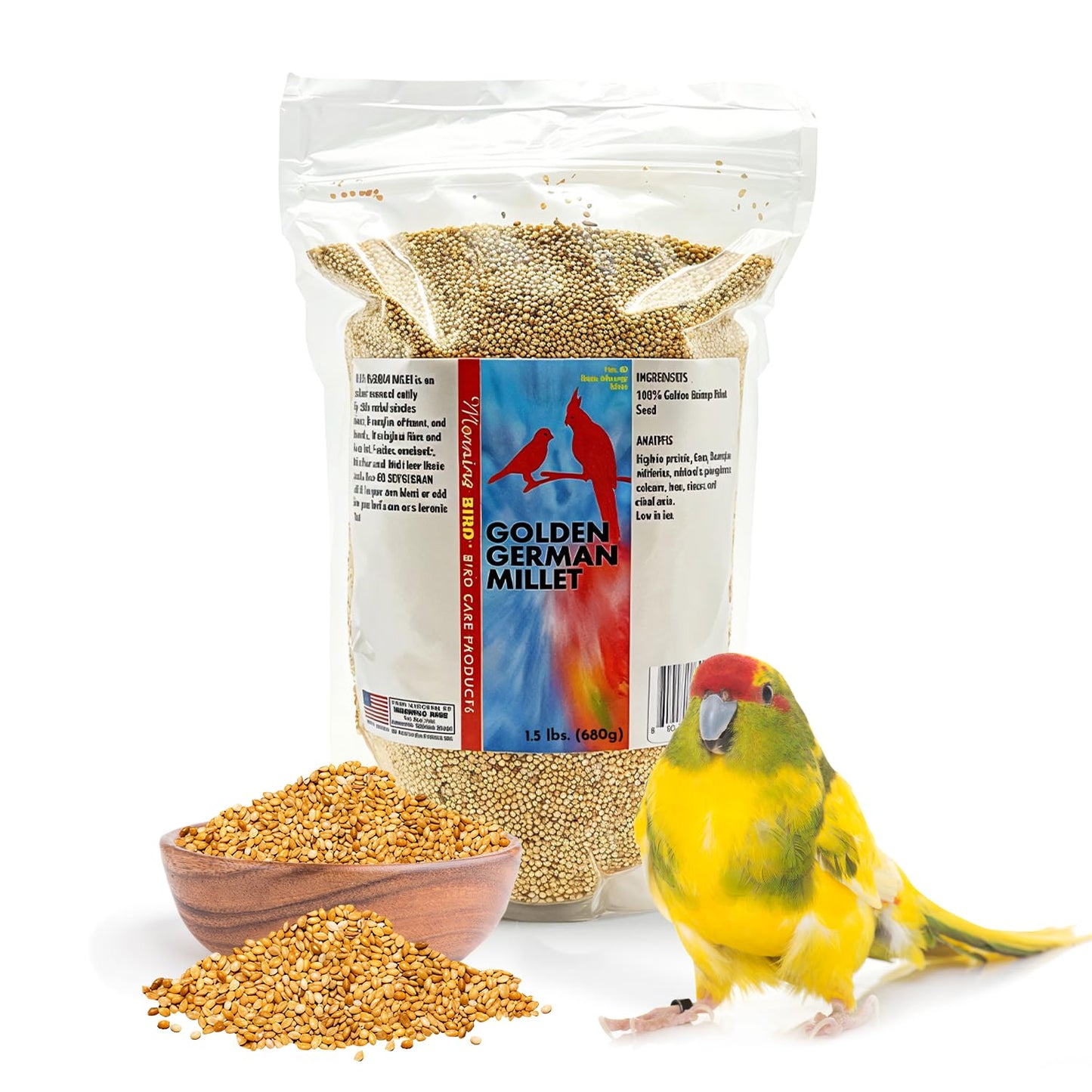 Golden German Millet – Bird Seed & Parakeet Food with Protein, Vitamin B & Fiber – Easy-To-Digest Millet Seed, Natural Food & Daily Nutrition Supplement for All Type of Bird 1.5 Lbs
