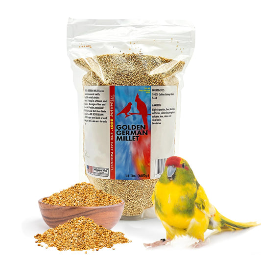 Golden German Millet – Bird Seed & Parakeet Food with Protein, Vitamin B & Fiber – Easy-To-Digest Millet Seed, Natural Food & Daily Nutrition Supplement for All Type of Bird 1.5 Lbs