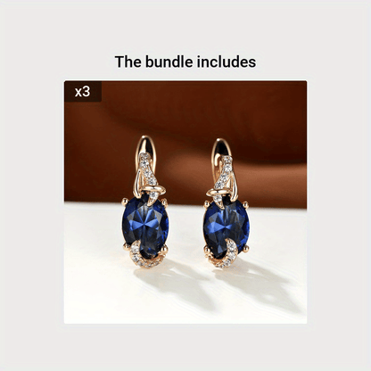 18K Gold Plated Blue Stone Stud Earrings Trendy Women Round Oval Cut White Blue Red Pink Stone Drop Earrings Anniversary Claw Earrings Jewelry