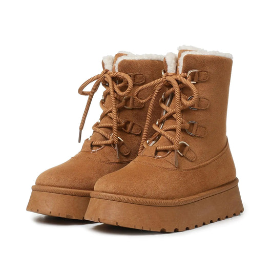 Celbreez Snow Boots Platform Boots Winter Boots for Women Mid Calf Lace up Womens Boot Cozy Boots Fleece Lined Boots Trending Shoes for Womens Warm Faux Fur Shoes