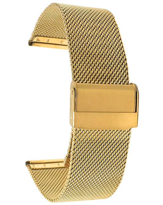 Bandini Mesh Watch Band Stainless Steel Watch Band Metal Watch Bands For Women/Men Fold Over Watch Band Clasp Adjustable Length Watch Strap 12mm Watch Band Gold Tone Watch Band/Fine Mesh