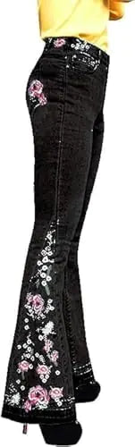 60S Outfits for Women Hippie Clothes 70S Pants for Women Vintage Clothes Y2K Flare Jeans Wide Leg Jeans for Women Bell Bottom Jeans for Women Plus Size Womens Embroidered Jeans Western