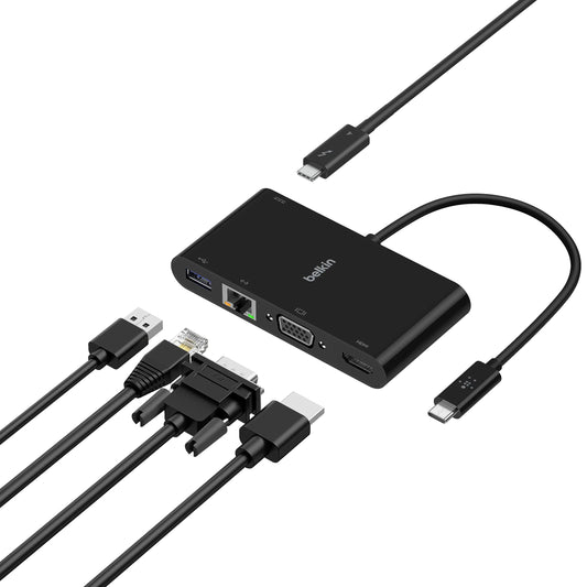 Belkin USB C Hub 5-in-1 MultiPort Docking Station - USB C Docking Station for iPad iPad Pro iPad Mini & MacBook - 1000W USB-C Power Delivery Gigabit Ethernet USB-A 3.0 VGA 4K HDMI & USB-C