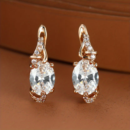 18K Gold Plated Blue Stone Stud Earrings Trendy Women Round Oval Cut White Blue Red Pink Stone Drop Earrings Anniversary Claw Earrings Jewelry