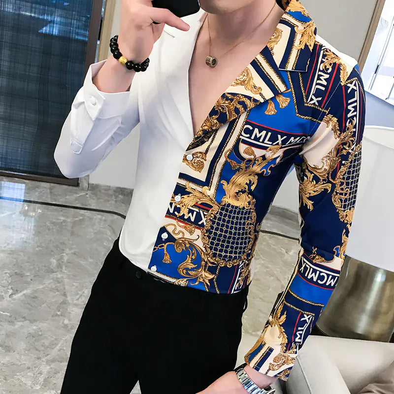 Stylish Patchwork Long Sleeve Shirt for Men