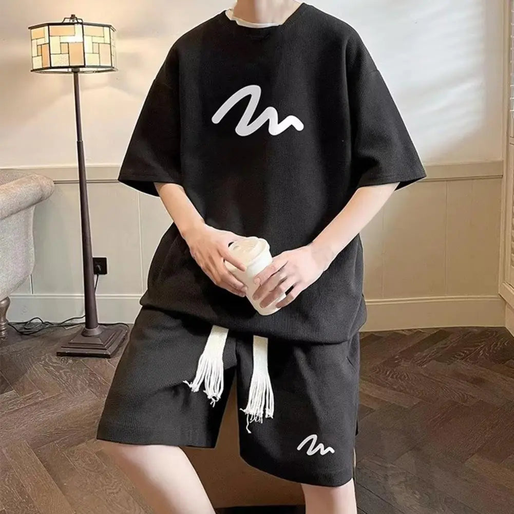 Men's Oversized Waffle Tracksuit with Shorts Set
