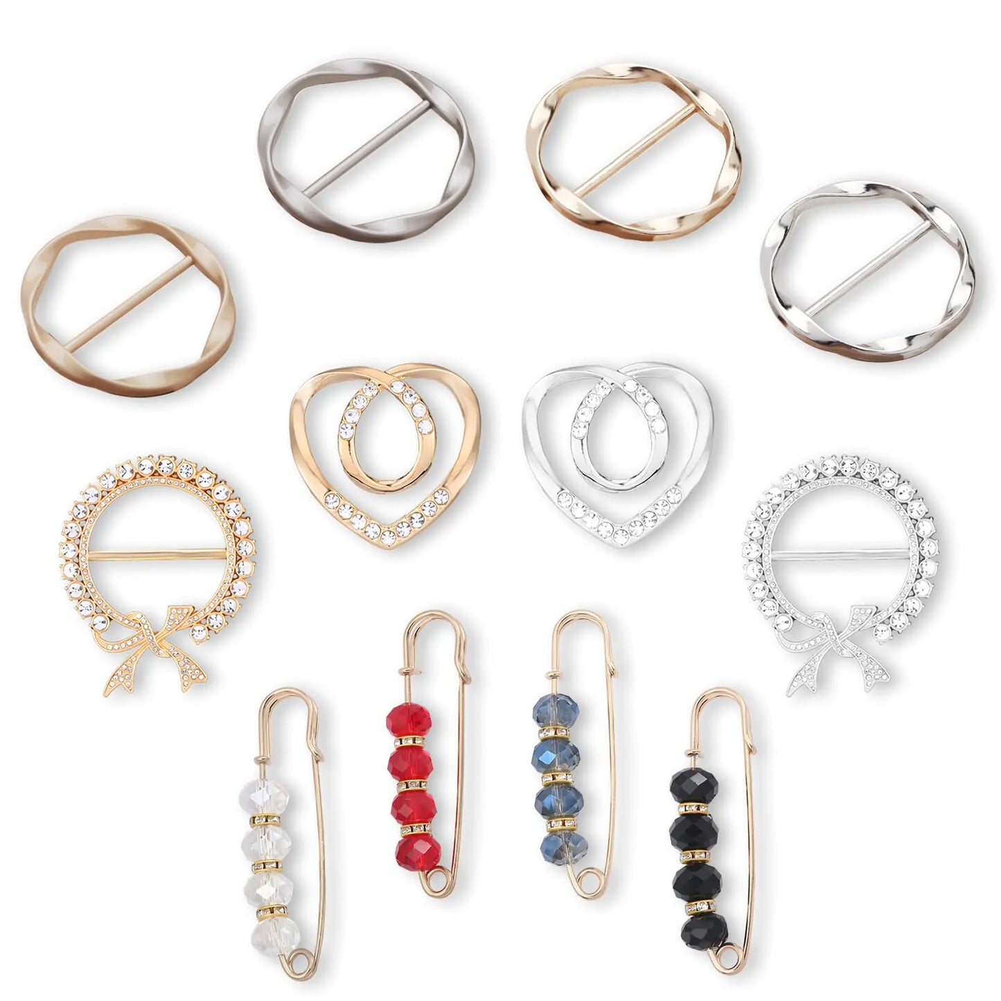 Scarf Ring Clip Metal Circle Clip Buckle Xmas Present Fashion Crystal Brooch Pin Sweater Shawl Clip for Women Girls Clothing Christmas Gift (Type A)