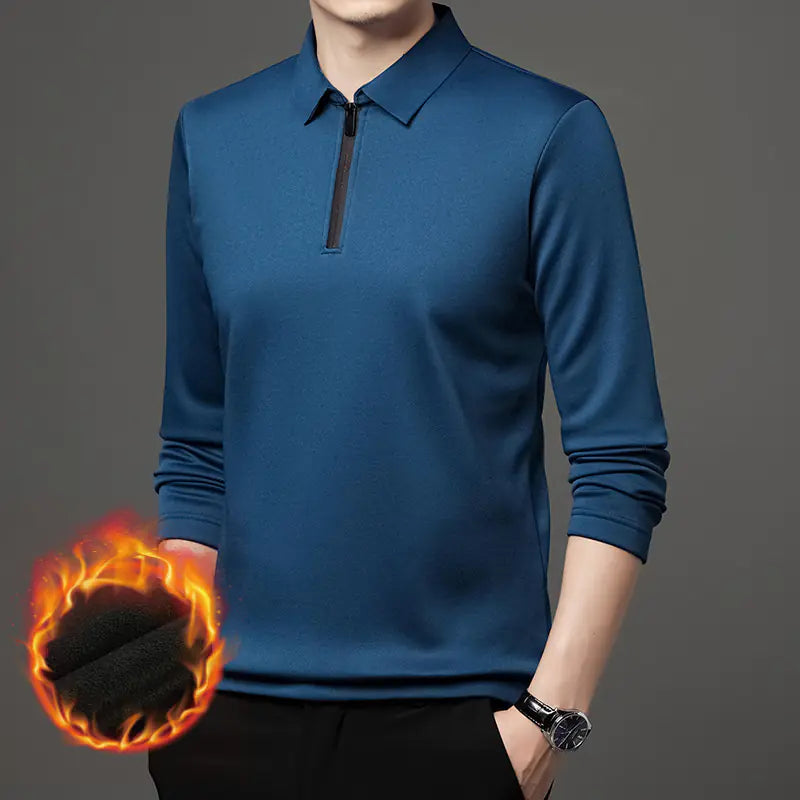 Thickened Fleece-lined Half Zipper Polo Shirt for Men