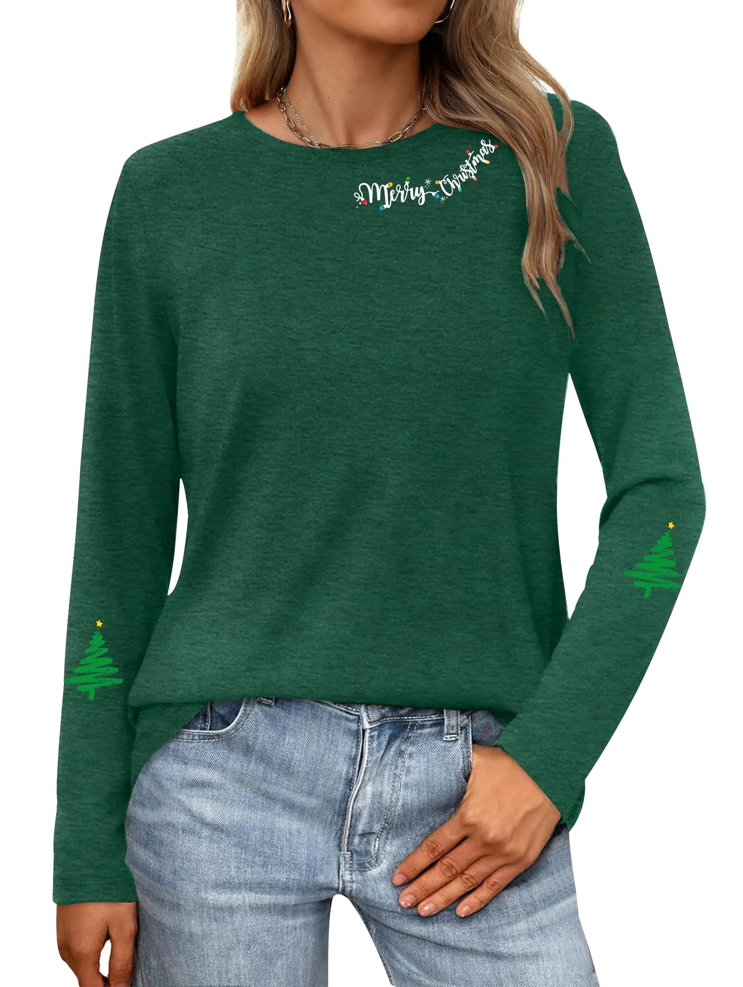 PECHAR Christmas Shirts for Women: Merry Christmas T Shirts Long Sleeve Christmas Tree Shirt Xmas Gift Blouse Tee Tops