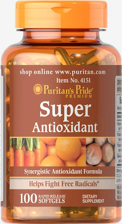 Puritans Pride Premium Super Synergistic Antioxidant Formula Dietary Supplement to Help Fight Premature Aging* Vitamins A C E and Selenium Mineral 3 Month Supply 100 Rapid Release Softgels
