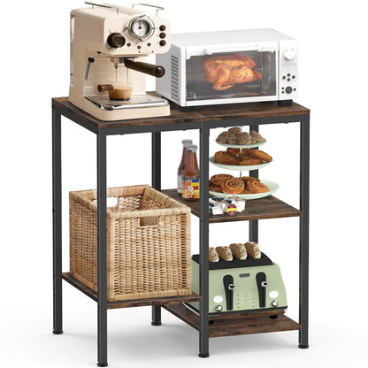 OGEMXU Kitchen Bakers Rack Microwave Stand with Storage 4-Tier Kitchen Stand with Adjustable Shelves Extra Storage for Kitchen Appliances Versatile Stand for Office Plant Shelve Rustic Brown