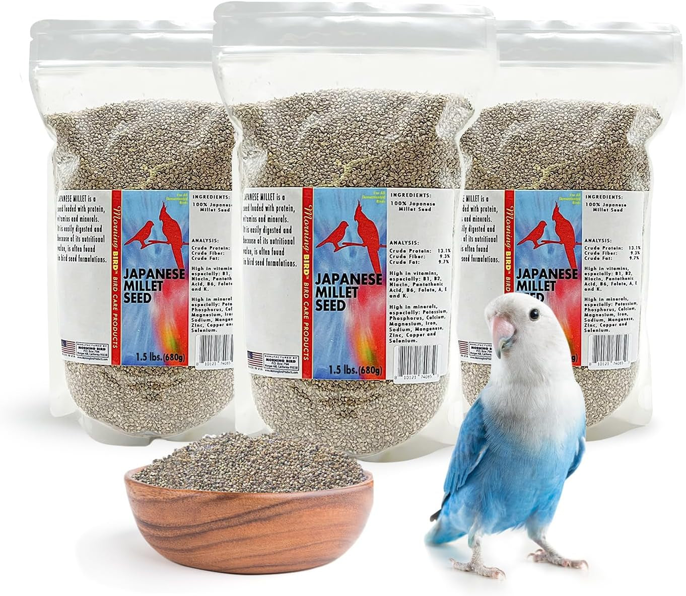 Japanese Millet Seed - Healthy & Nutritious Pet Bird Food to Support Health - Rich in Vitamins and Supplements – Ideal Bird Feed for All Seed Eating Birds 4.5 Lbs (3-Pack, 1.5 Lbs Each)