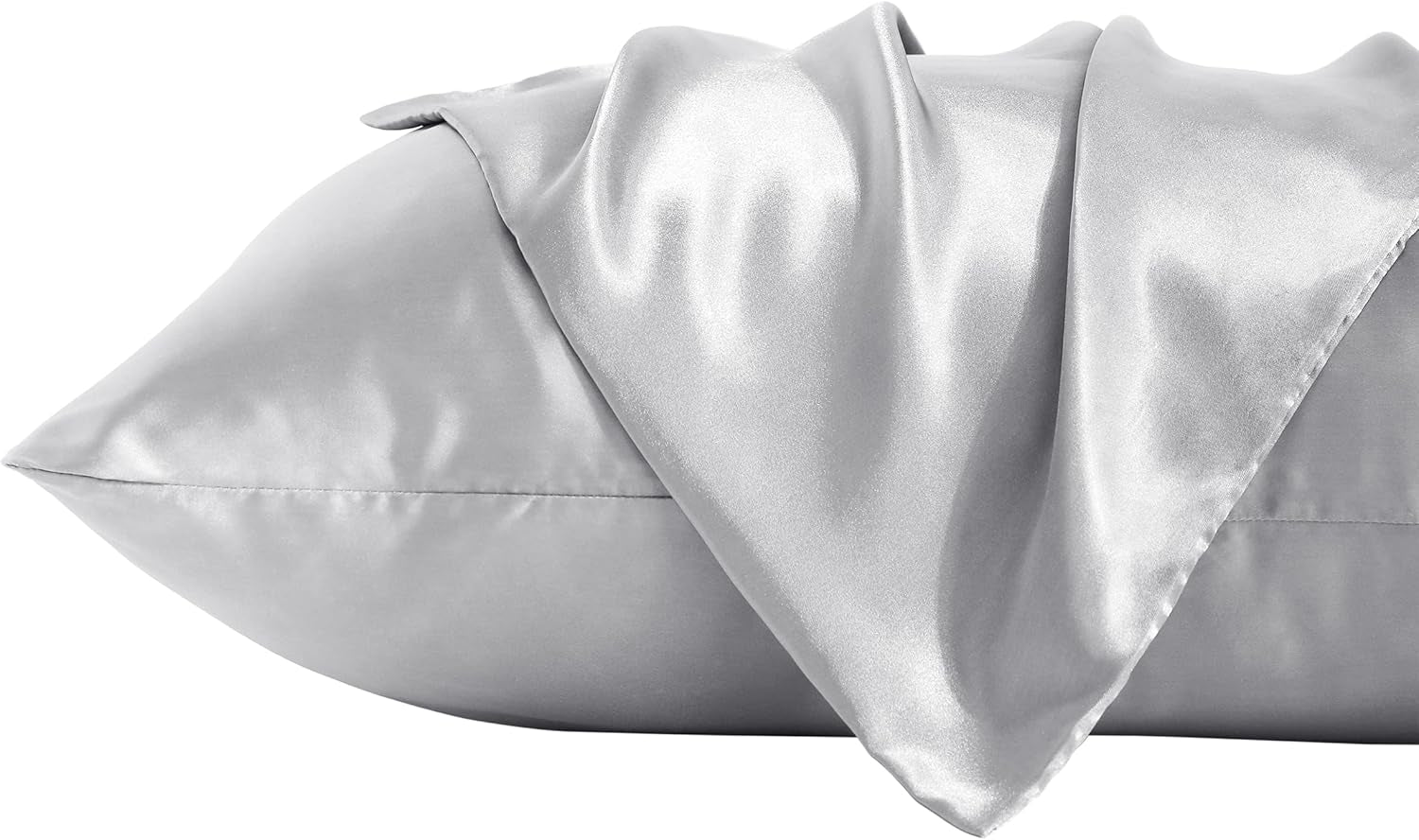 2 Pack Queen Silk Satin Pillowcases for Hair and Skin, Silky Soft and Luxurious Bedding Pillow Cases with Envelope Closure, 20X30 Inches, Silver Grey