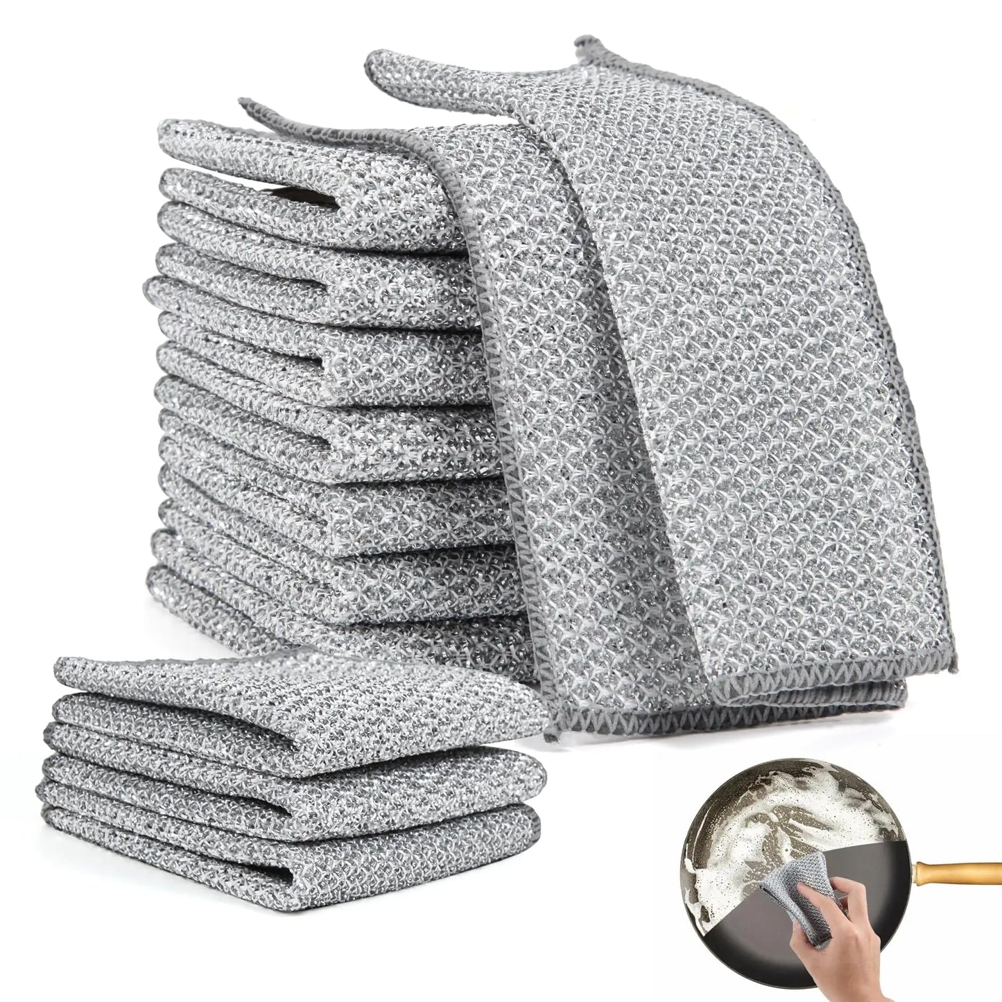 VTMCUI 10 pcs Multipurpose Wire Dishwashing Rag for Wet and Dry Dish Multifunctional Non-Scratch Scrubbing Pads Kitchen Cleaning Cloths