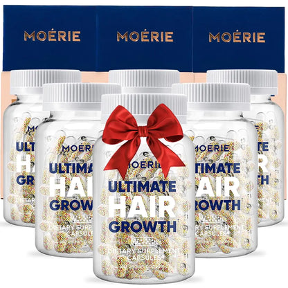 Moerie Hair Growth Supplement for Women & Men - Hair Skin and Nails Vitamins With Biotin Q10 & Minerals - For Thicker Fuller Hair & Hair Loss Treatment - Advanced Beadlet Delivery System - 360 Pills